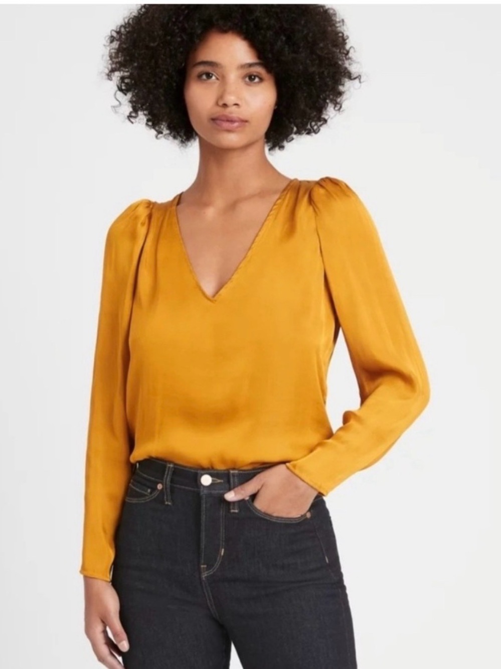 NWT Banana Republic Satin V-Neck Blouse in Mustard Yellow (Small)